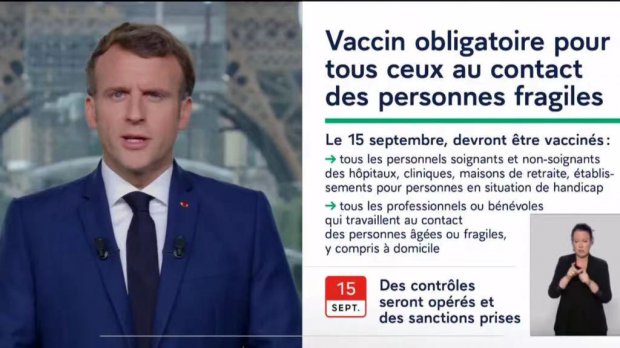 马克龙官宣：法国也将成为强制医护接种疫苗的